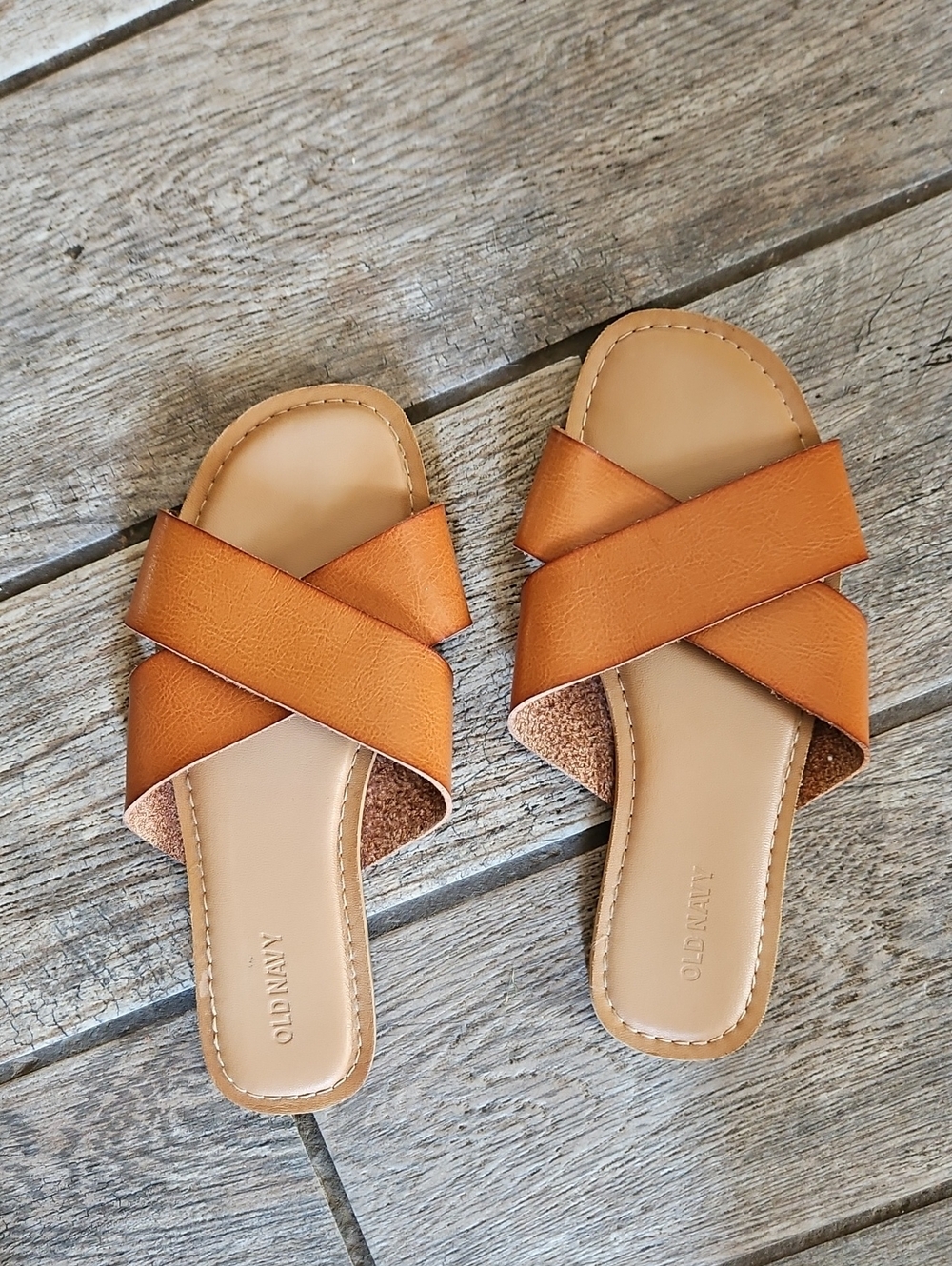 Old Navy Tan Crossover Slide Sandals